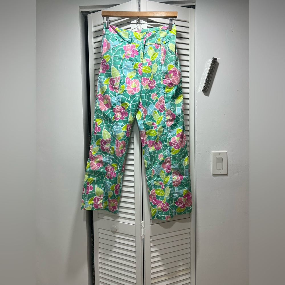 Vintage 90s Lilly Pulitzer Roses Cotton Printed Pants Size 2